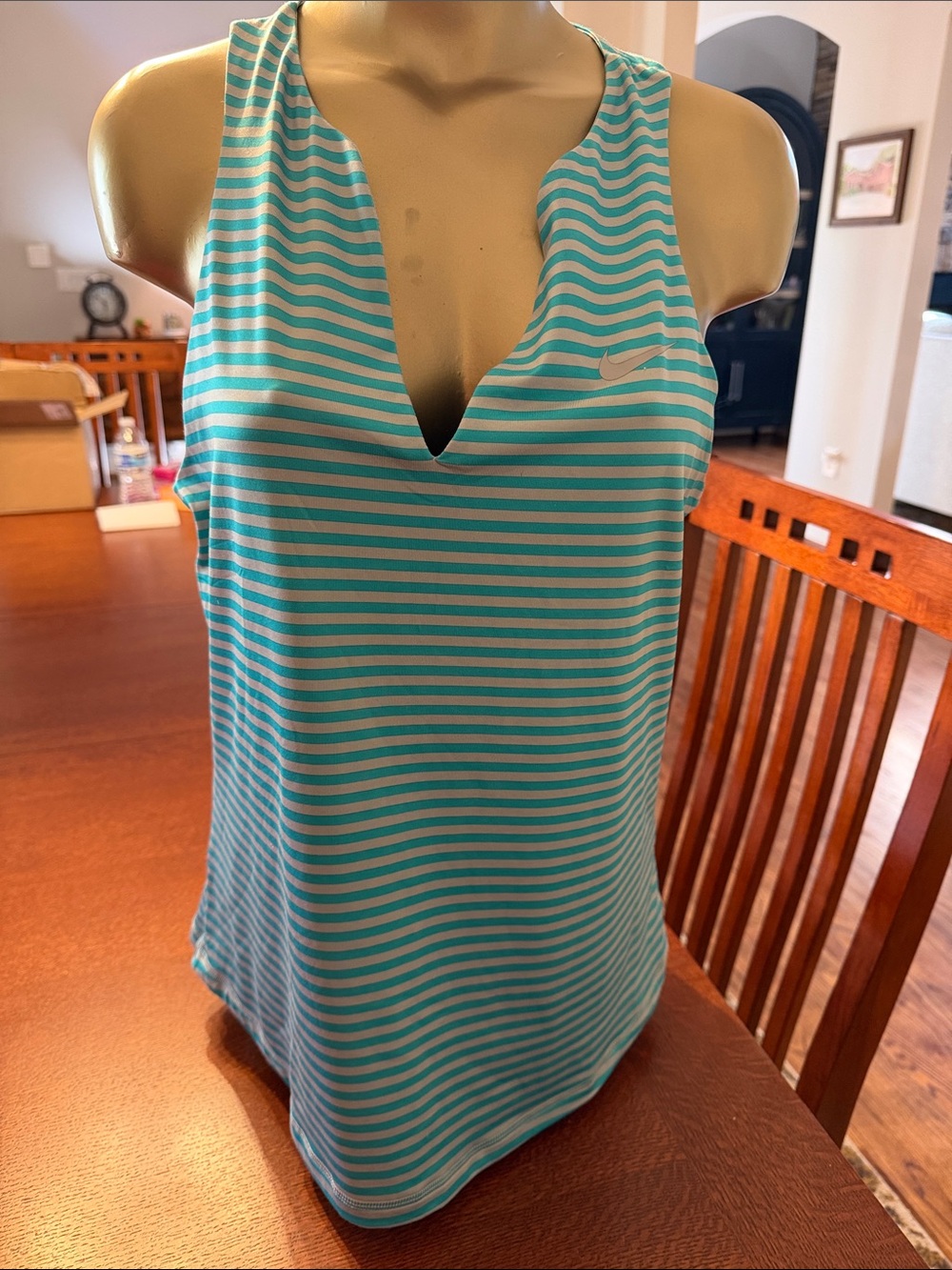 Nike Teal & Gray Striped V-Neck Athletic Tank